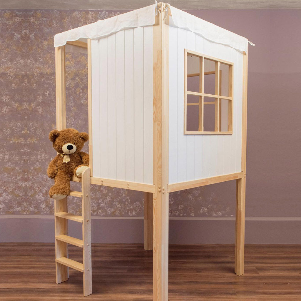 Loft bed, playhouse, children bed, bunk bed for kids, kids furniture, bunk bed, handmade, interior design, linen, wood, bed frame,tree house — view 1